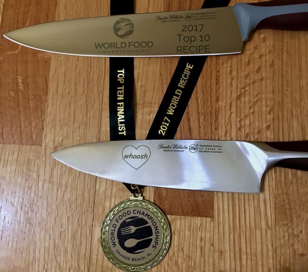 Chef knives and medalist at the World Food Championships.