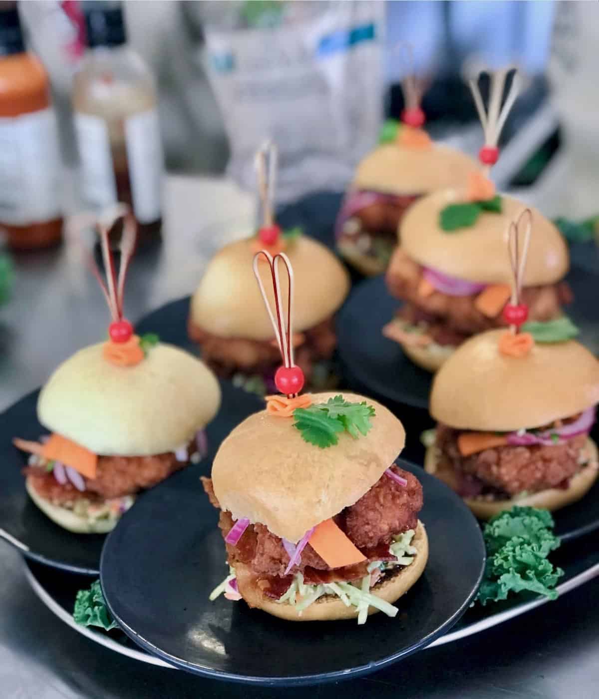 Plate full of Asian inspired chicken fried sandwich.