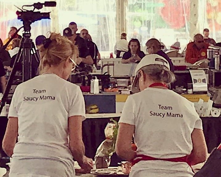 Team Saucy Mama cooking together at the world food championships.