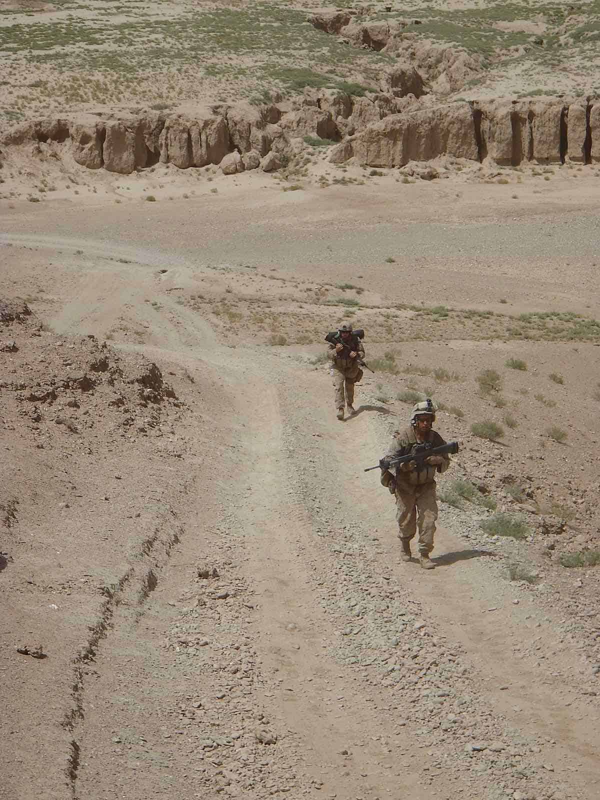 Marines marching in Afghanistan.