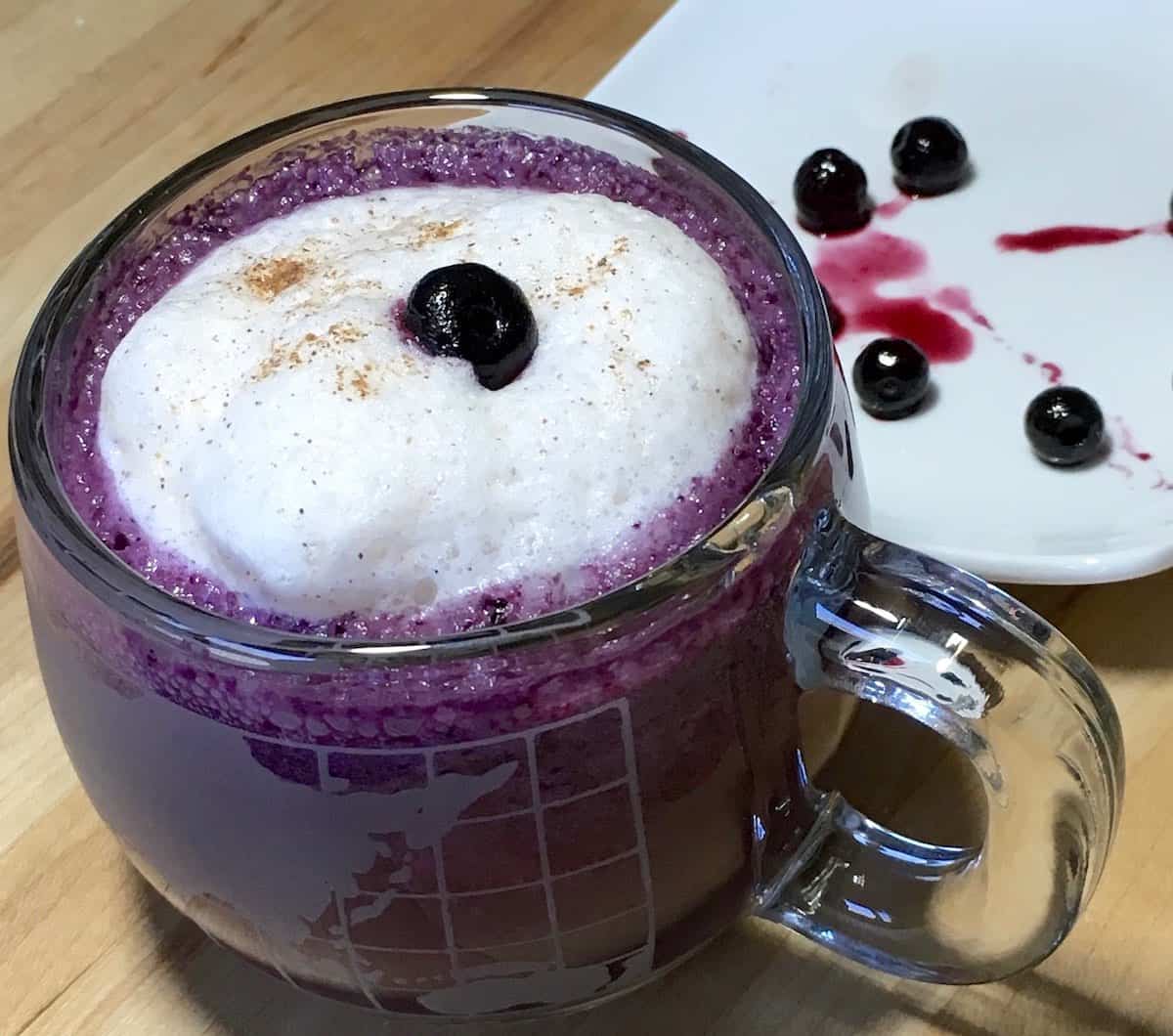 Blueberry latte with wild blueberries.