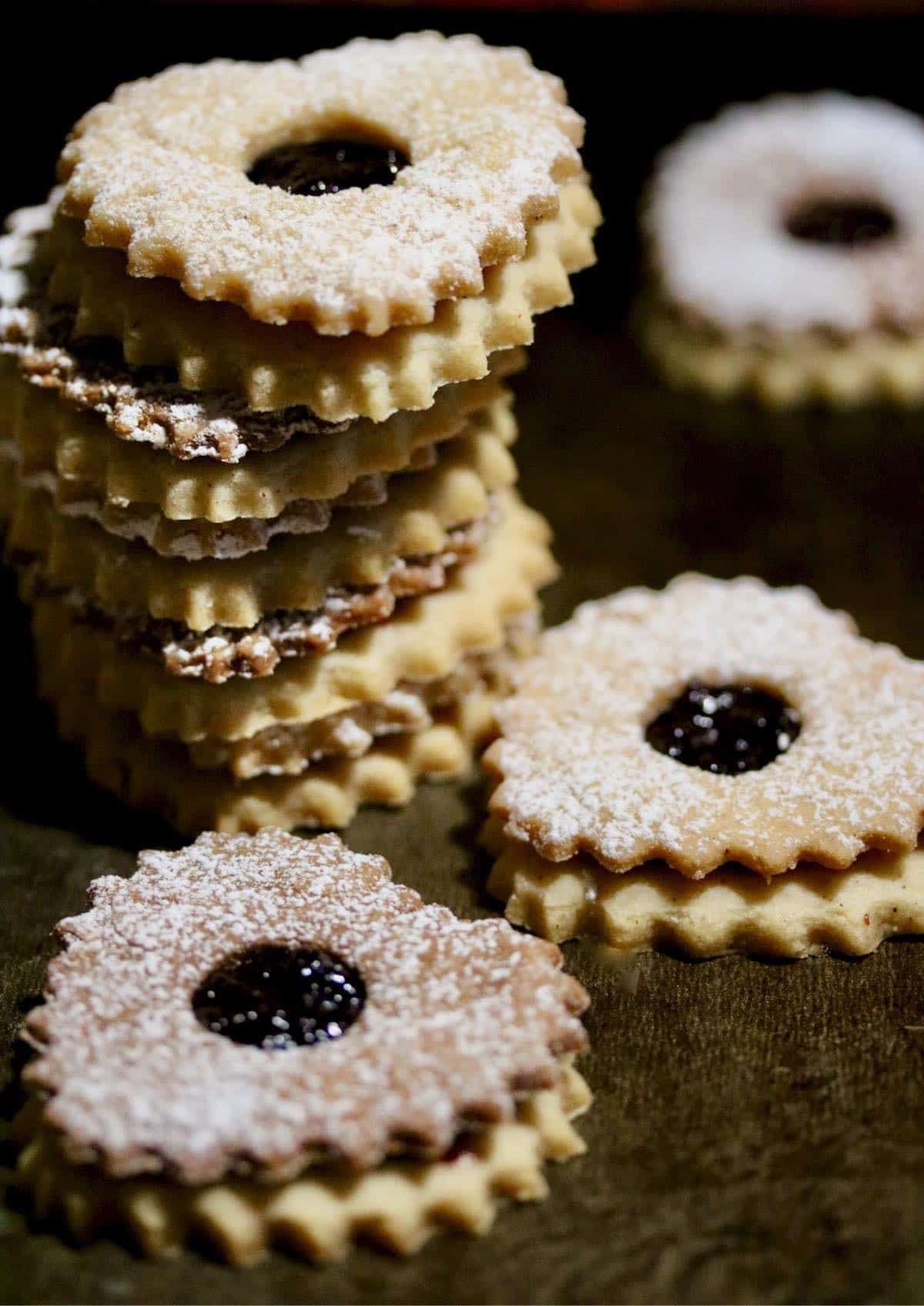 Heart shaped linzer cookies.