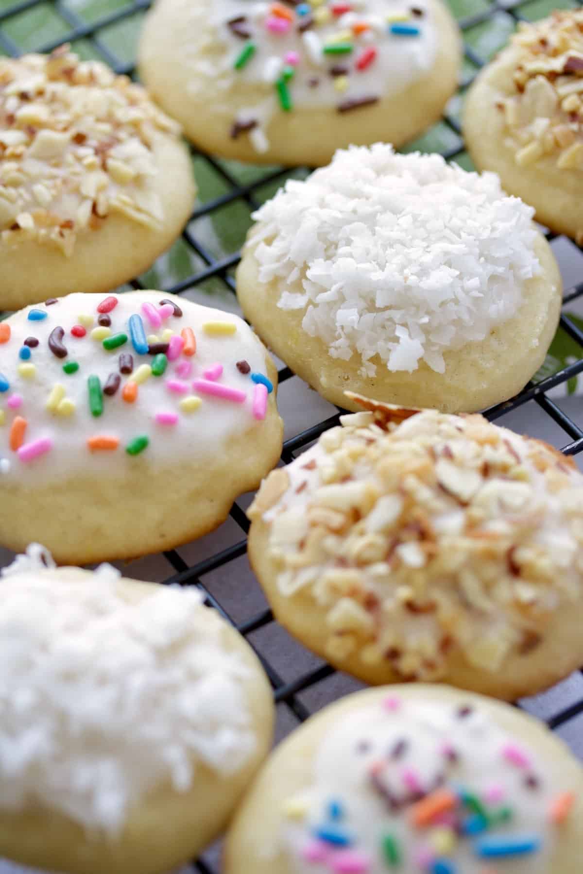 Italian cookies with sprinkles and coconut.