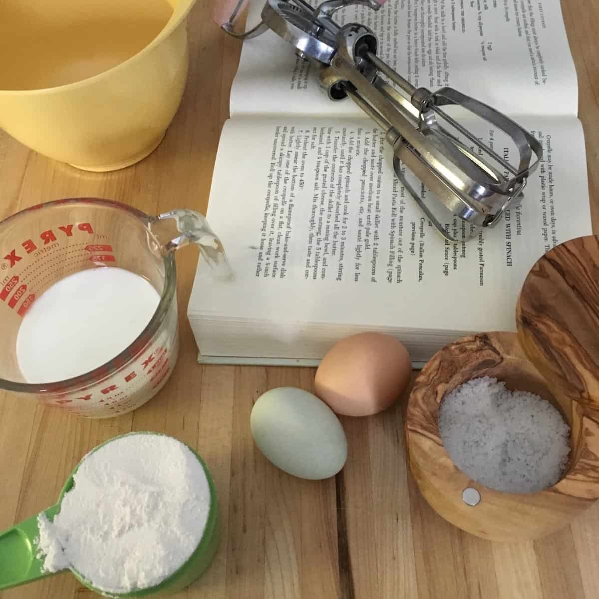 Crepe ingredients for a delicious Italian Easter dinner.