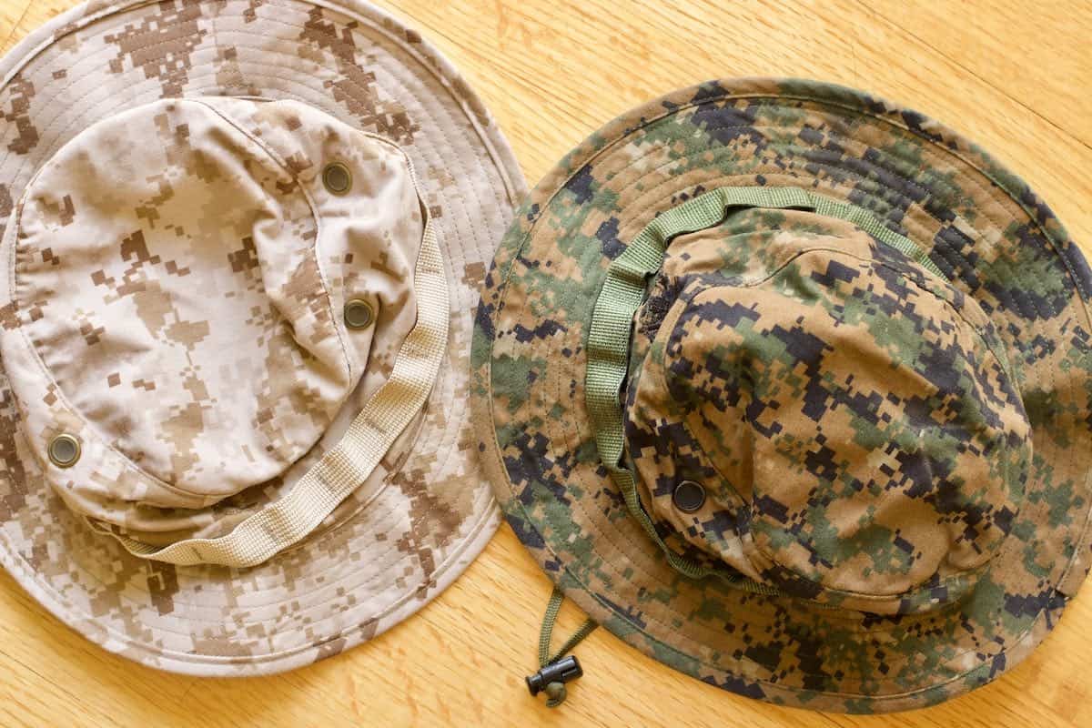 Two camouflage hats.