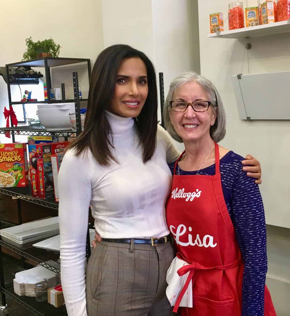 Me with Padma Lakshmi in Kellogg's kitchen.