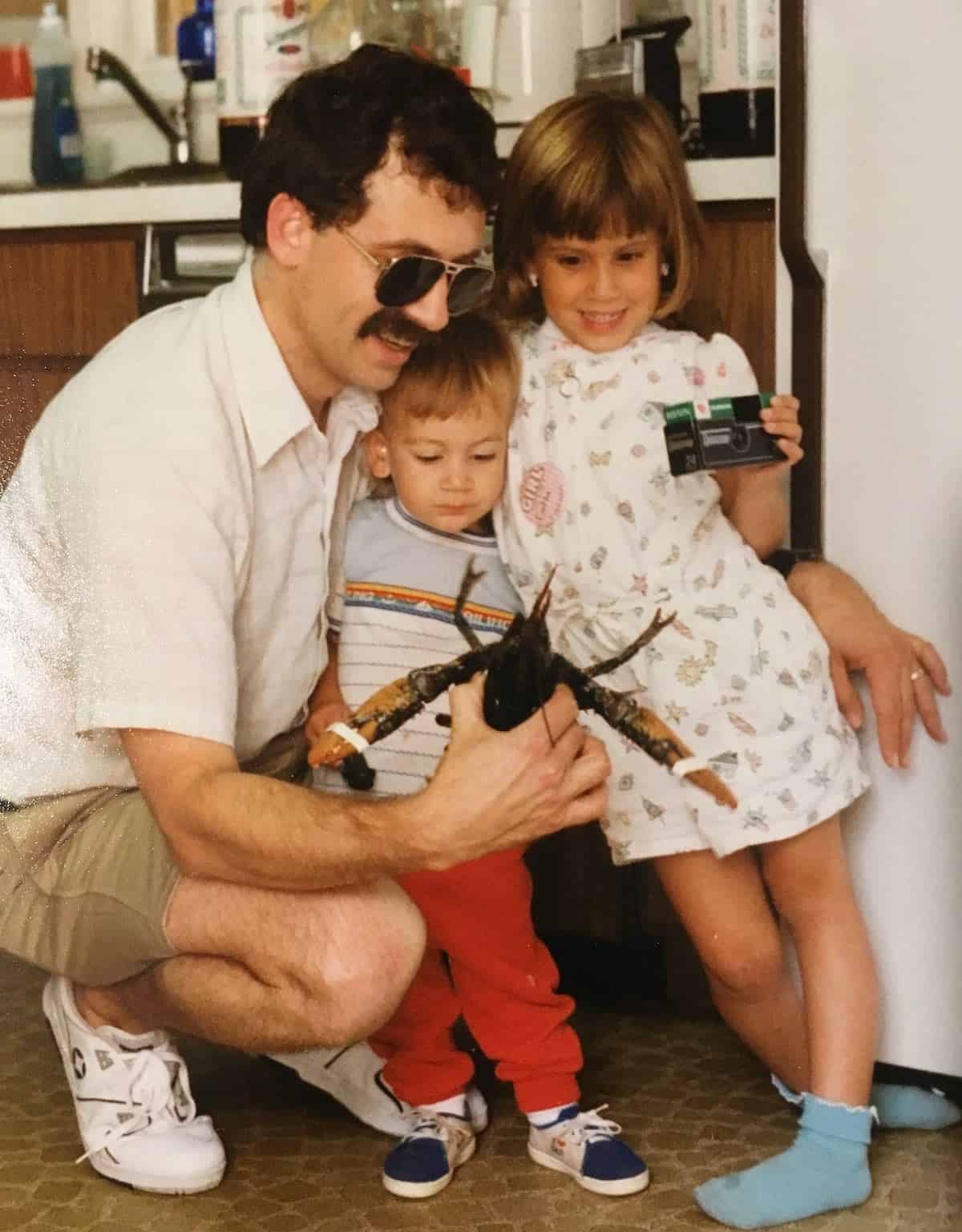 My young family with a live lobster.