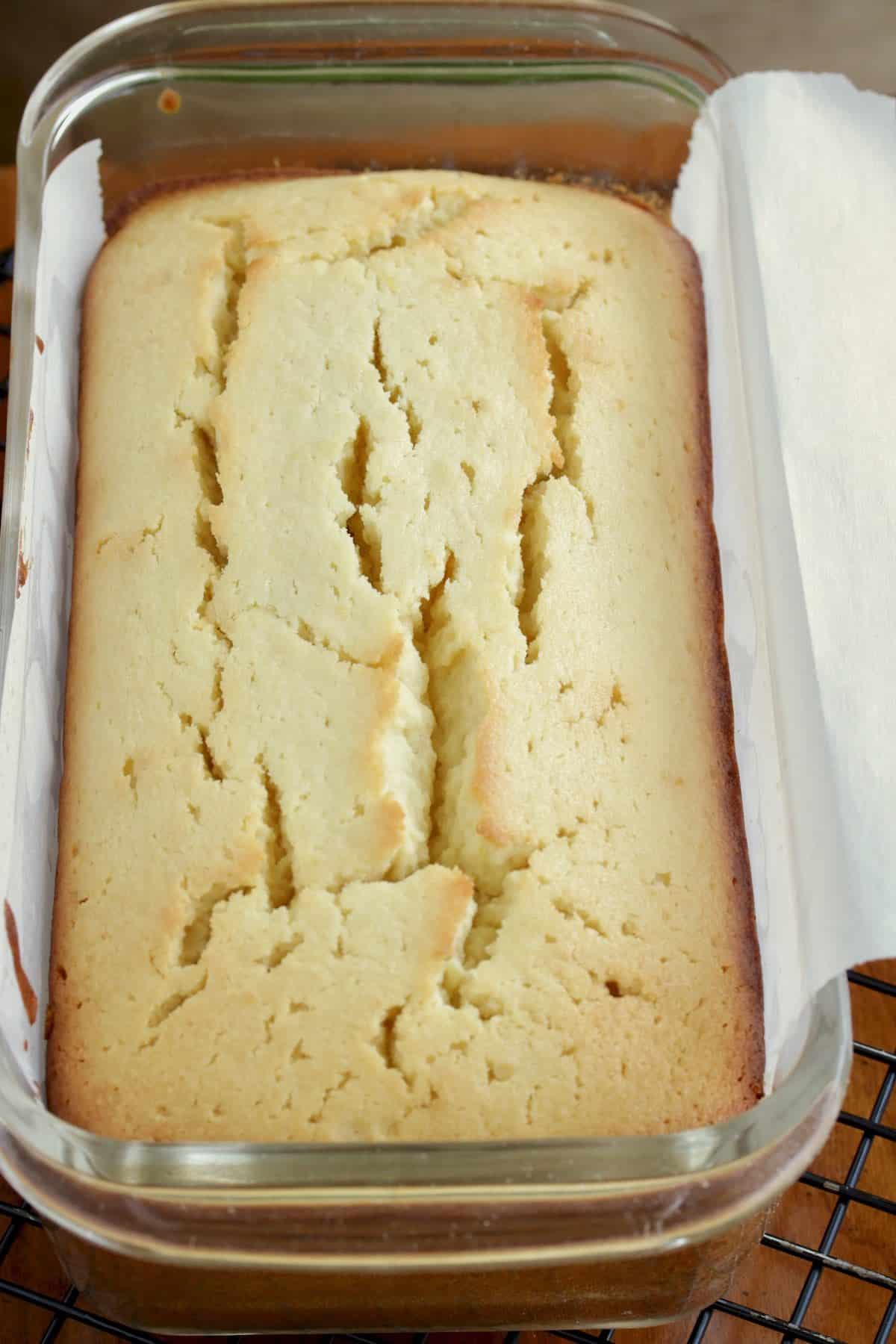 Lemon cake in pan.