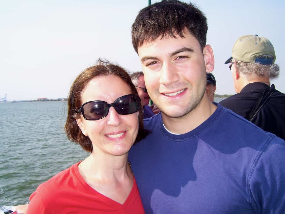 Me and my son on a boat.