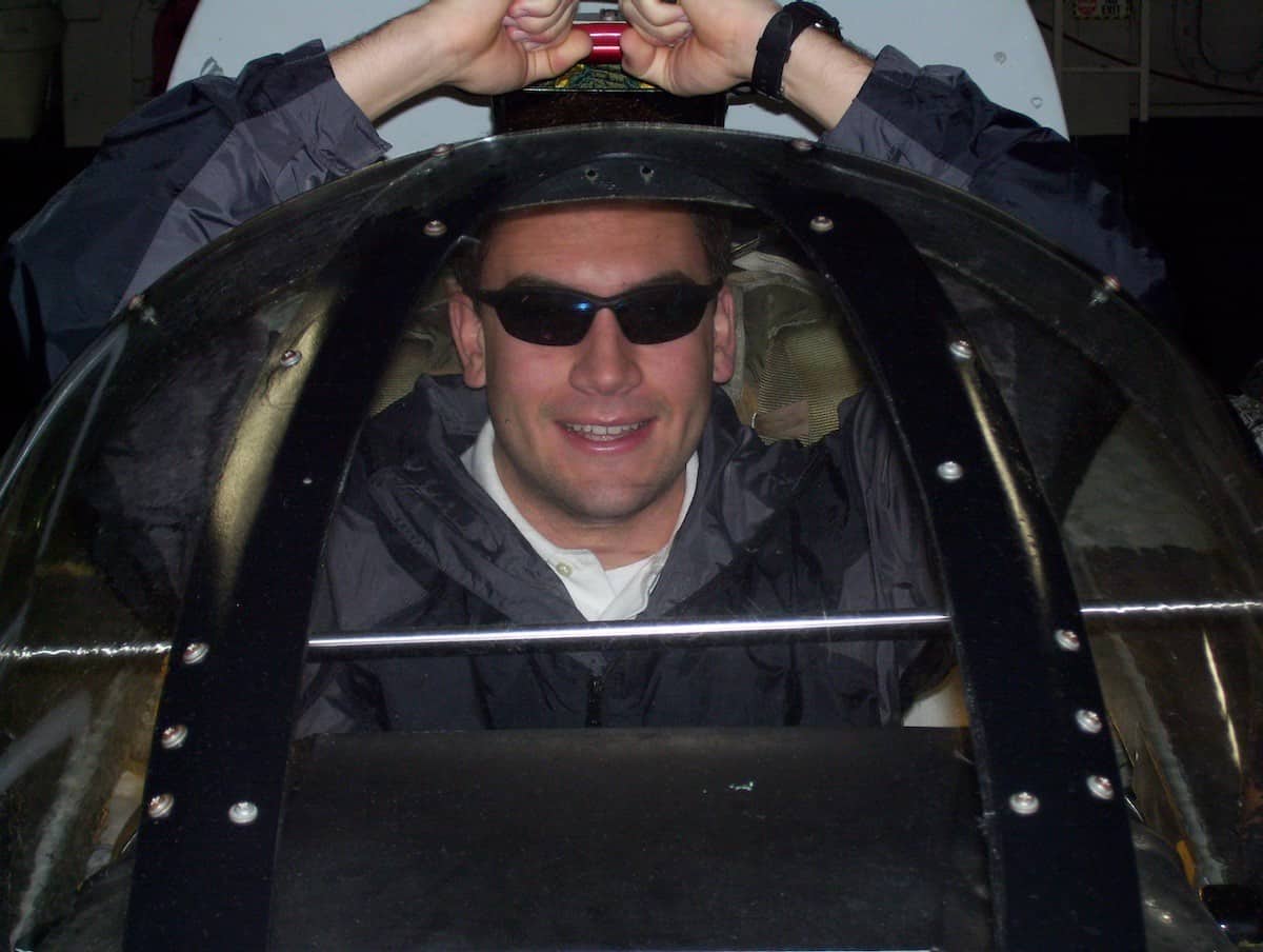 My son in a plane at the Midway museum.