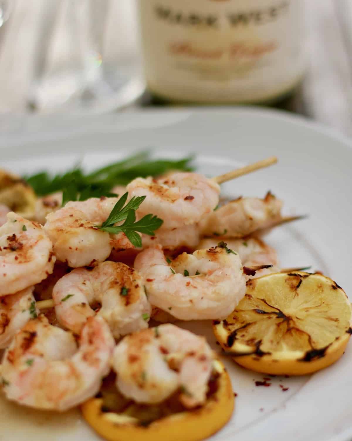 Skewers of Meyer Lemon Grilled Butter Shrimp.