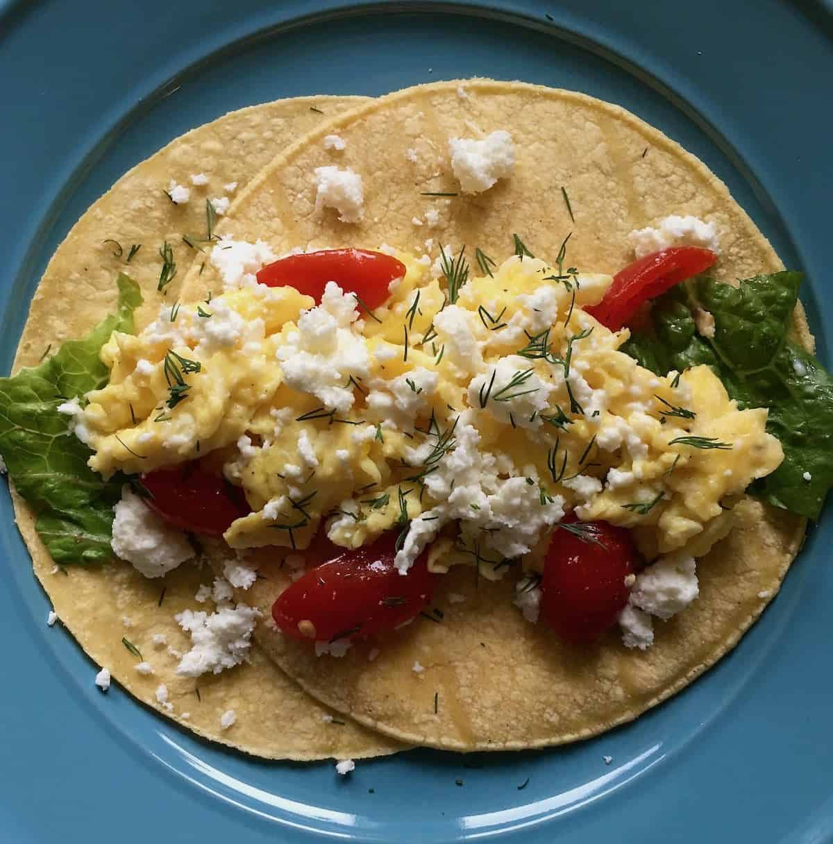Tortillas topped with eggs, cheese and tomatoes are perfect pairings.