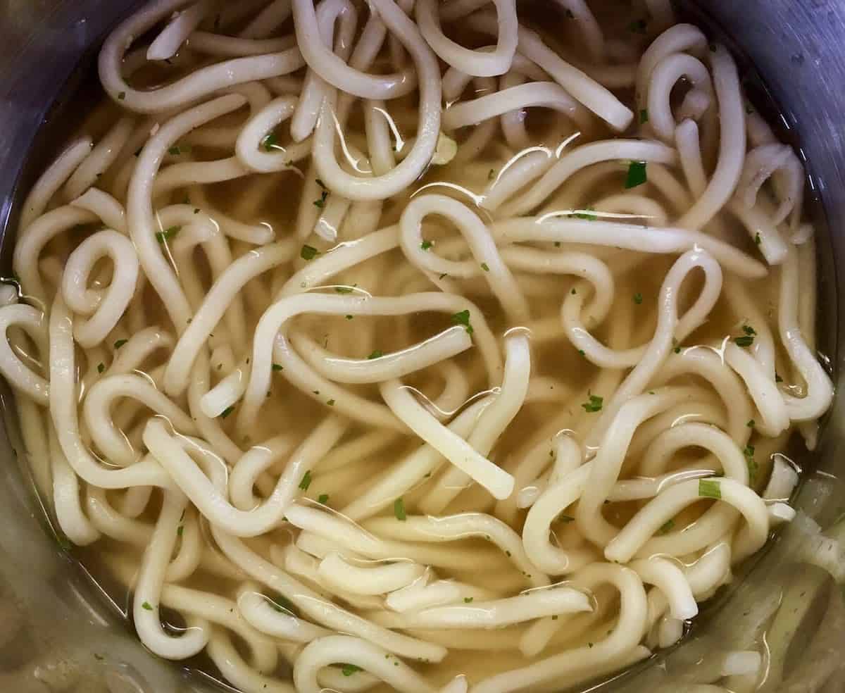 Noodles in broth.