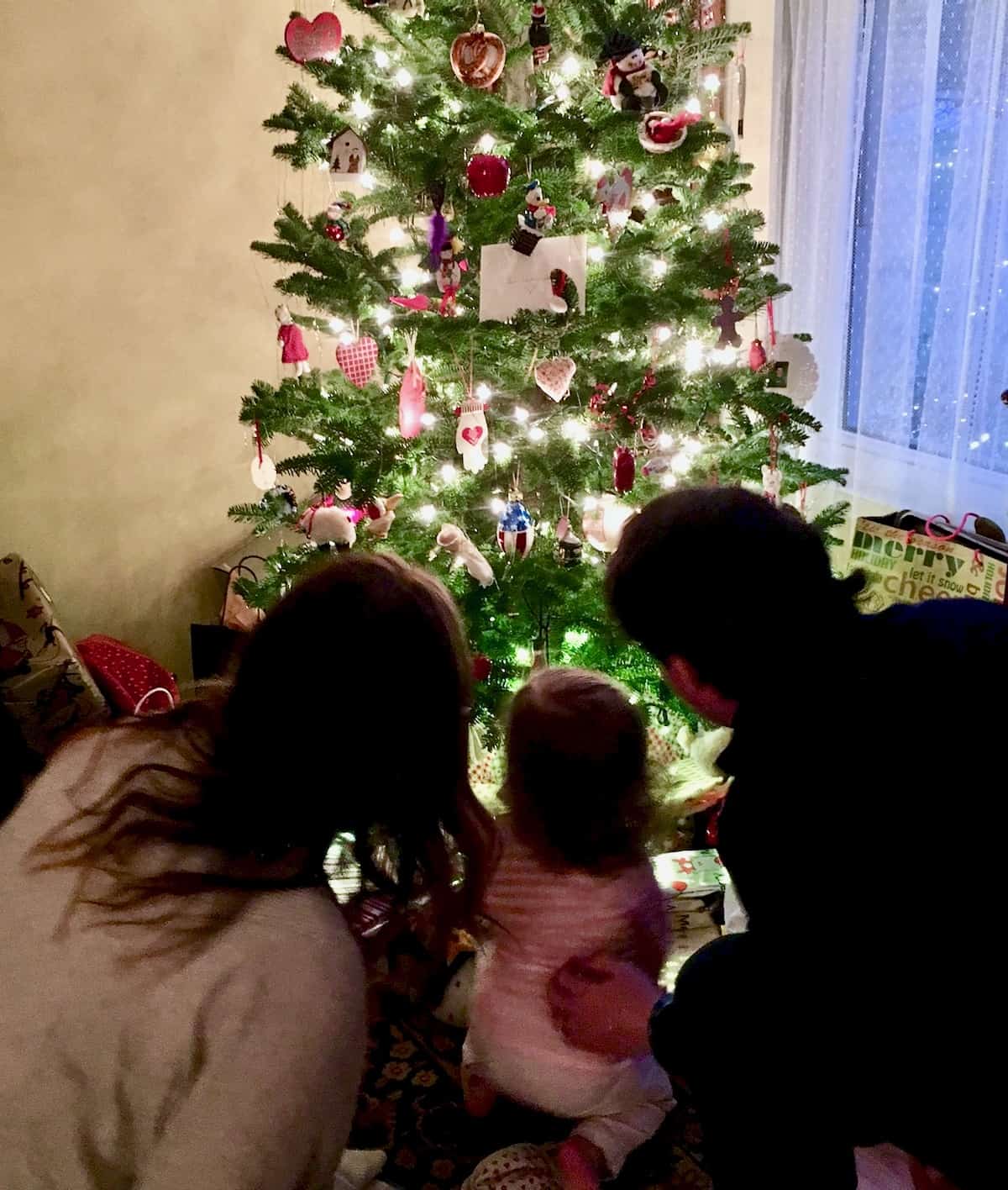Christmas tree and family.
