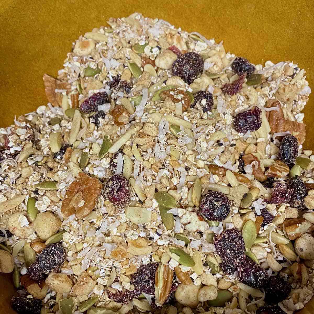 best hot honey granola nuts, seeds and dried fruit