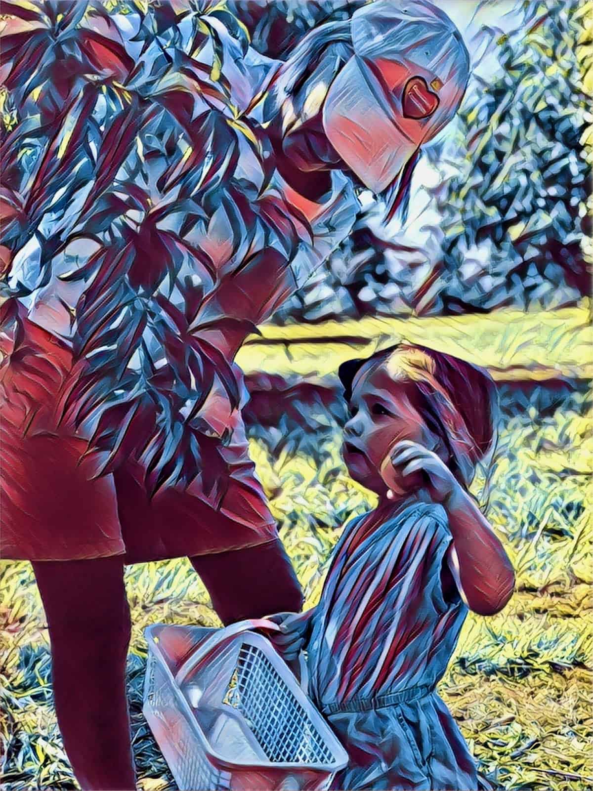 picking peaches with my grand daughter